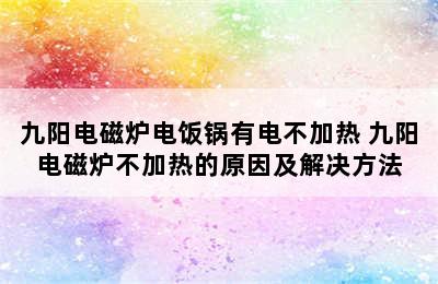 九阳电磁炉电饭锅有电不加热 九阳电磁炉不加热的原因及解决方法